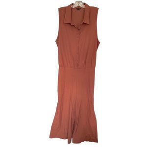 ANN TAYLOR LADIES JUMPSUIT PANTS 16 BURNT ORANGE TERRA COTTA BUTTONS CROP BELTED